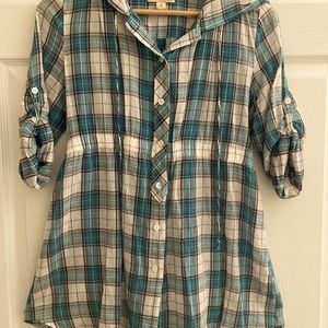 Twenty One plaid 3/4 sleeve tunic blouse